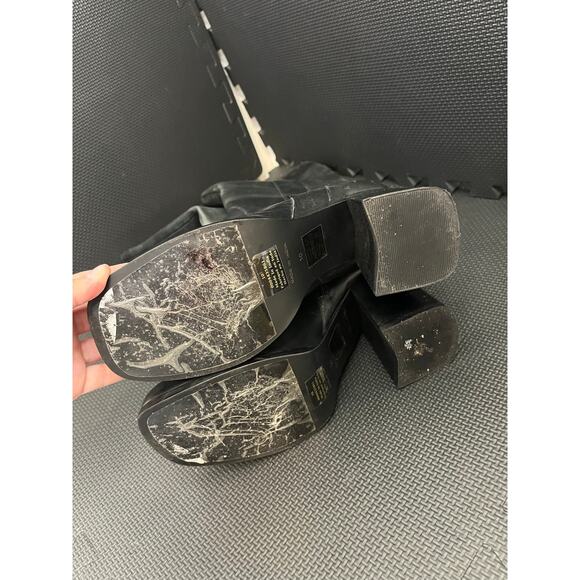 Free People Gogo Boots Black Leather Rave Festival Chunky Heel Knee High Size 10 - Picture 8 of 11